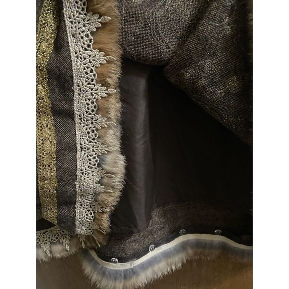 Peter Nygard Wool Embroidered Brocade Textured Skirt Removable Fur Trim Size 10 - Picture 13 of 16